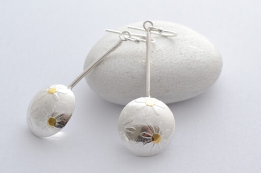 Silver Daisy Earrings by April Doubleday, part of the daisy collection