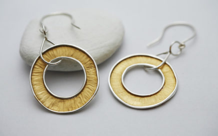 Recycled Silver textured Hoop dangly earrings with 24ct gold plate on the textured surface