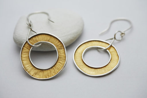 Recycled Silver textured Hoop dangly earrings with 24ct gold plate on the textured surface